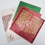 Maroon Laser Cut Gate Fold Invitation with Laser Cut Motif: L-140GR