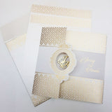 White & Gold Tri Fold Wedding Invitation with 3d Motif: W-645WH