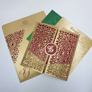 Gold & Red Gate Fold Regal Laser Cut Invitation: M1-115