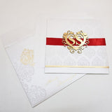 White Indian Wedding Invitation with Maroon Ribbon and 3d Heart Motif: J-270