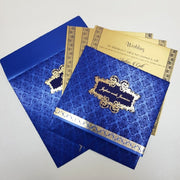 Blue Color Square Indian Wedding Invitation with Hot Foil Frame: R-2036