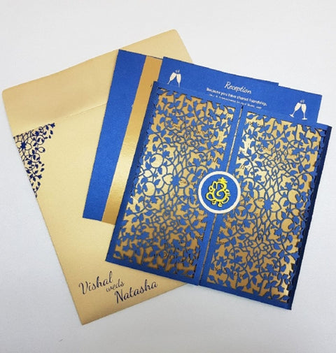 Blue Gate Fold Laser Cut Invitation : T1-7002