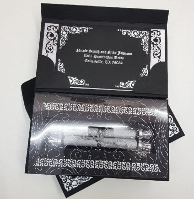 Elegant Black & Silver Scroll Invitation: BSI-77