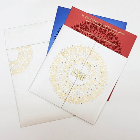 White Shimmery Indian Wedding Invitation with Rhinestone decoration: W-157