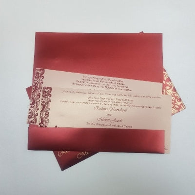 Maroon & Gold Designer Wedding Invite with Golden Pocket Flap: J-020