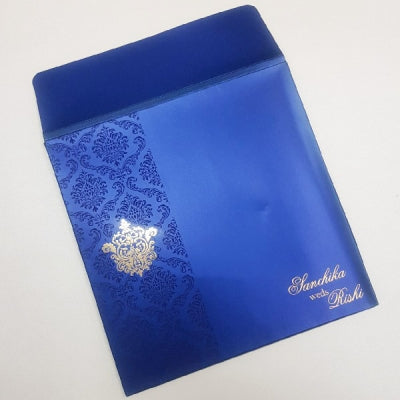 Blue Square Indian Wedding Invite with Gem Stone: W-1214