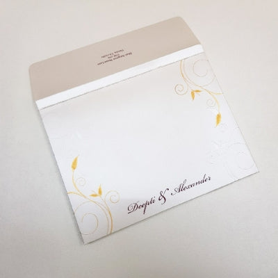 Beautiful Gate Fold Boxed Wedding Invitation with Gold Motif: T6-010
