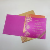 Damask Designed Customized Hot Pink & Gold Indian Wedding Invitation: W-1095