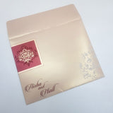 Light Gold and Maroon Damask Design Luxury Wedding Invitation: T5-1196