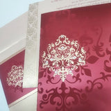 Light Gold and Maroon Damask Design Luxury Wedding Invitation: T5-1196