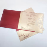 Light Gold and Maroon Damask Design Luxury Wedding Invitation: T5-1196