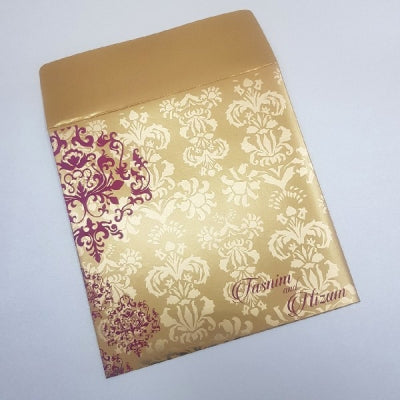 Damask Designed Customized Hot Pink & Gold Indian Wedding Invitation: W-1095