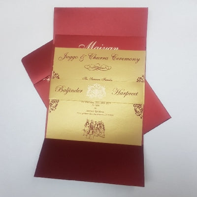 Maroon Square Invitation with Bride & Groom Name Band in Middle: W-1108