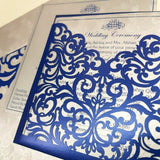 Beautiful Laser Cut Square Pocket Invitation Blue & Silver Color: W-355