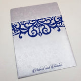 Beautiful Laser Cut Square Pocket Invitation Blue & Silver Color: W-355