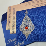 Budget Friendly Blue & Gold Indian Wedding Invites with Jeweled Decor: W-1185