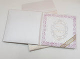 White & Gold Padded Square Indian Wedding Cards with Laser Cut Wooden Motif: T6-2028