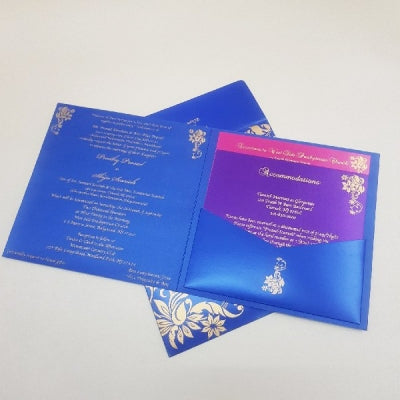 Blue & Gold Square Indian Invitation: W-1212