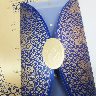 Light Gold & Blue Vellum Wedding Invitation With Golden Seal: W-1209