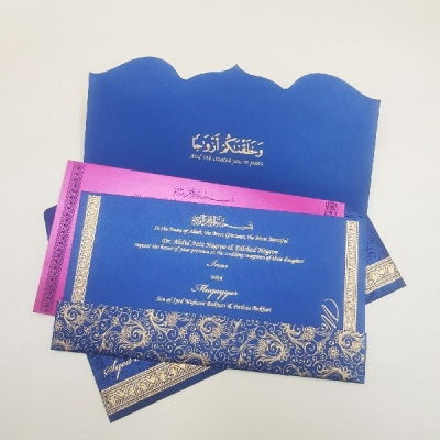 Blue Custom Indian Wedding Invitation with Rhinestone : W-1705