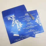 Silver & Blue Damask Designed Pocket Invitation with Silver Tassel: W-1207