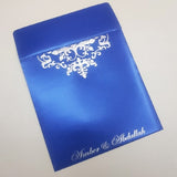 Silver & Blue Damask Designed Pocket Invitation with Silver Tassel: W-1207