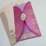 Hot Pink & Gold Vellum Wedding Invitation: W-1156