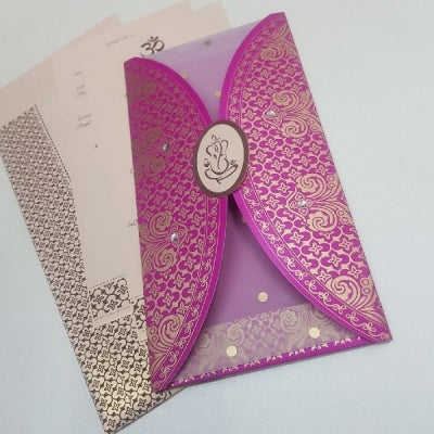 Hot Pink & Gold Vellum Wedding Invitation: W-1156