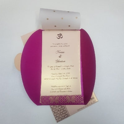 Hot Pink & Gold Vellum Wedding Invitation: W-1156