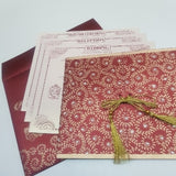 Floral Maroon & Gold Indian Wedding Invitation with Rhinestone Decoration: W-495