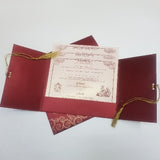 Floral Maroon & Gold Indian Wedding Invitation with Rhinestone Decoration: W-495