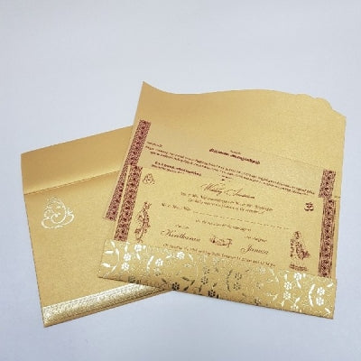 Golden Ganesha Foil Printed Indian Wedding Invitation: W-1009