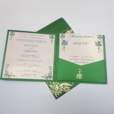 Emerald Green & Gold Square Wedding Invitation: W-1154