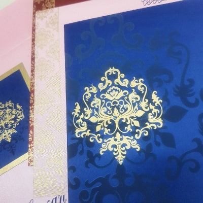 Baby Pink & Blue Color Damask Design Indian Wedding Invitation: W-1100