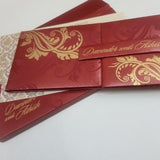 Box Type Maroon & Gold Tri Fold Magnetic Wedding Invite: T5-1109