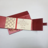 Box Type Maroon & Gold Tri Fold Magnetic Wedding Invite: T5-1109