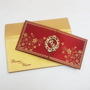 Gate Fold Hardcover Satin Invitation with Customized Laser Cut Emblem and Rhinestones: T5-003