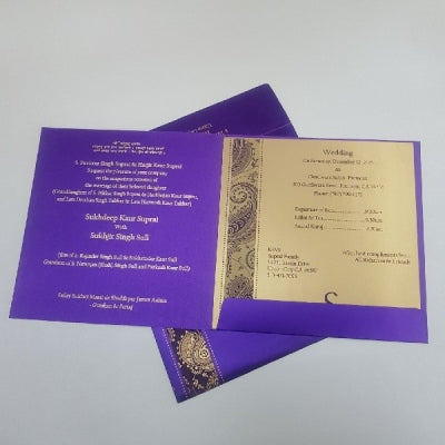 Purple Paisley Textured Wedding Invitation: W-1150
