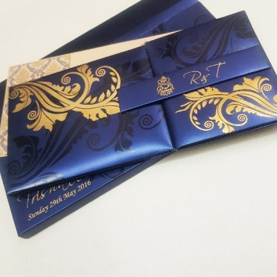 Luxury Padded Blue & Gold Magnetic Wedding Invitation: W-1181