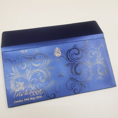 Luxury Padded Blue & Gold Magnetic Wedding Invitation: W-1181