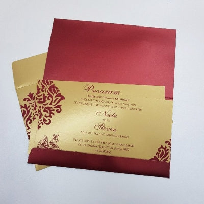 Paisley Printed Red & Gold Invitation with Custom 3D Motif: W-1245