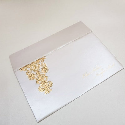 White & Gold Ornamental Designed Wedding Invite: W-1713