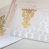 White & Gold Ornamental Designed Wedding Invite: W-1713
