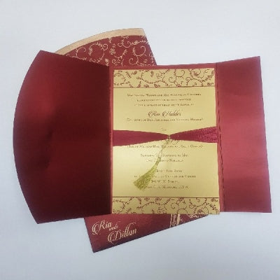 Lord Ganesha Indian Wedding Invitation, Maroon & Gold Color: W-1097
