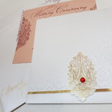 White & Gold Foil Printed Indian Wedding Card with Rhinestone: W-1729