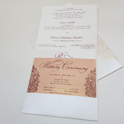 White & Gold Foil Printed Indian Wedding Card with Rhinestone: W-1729
