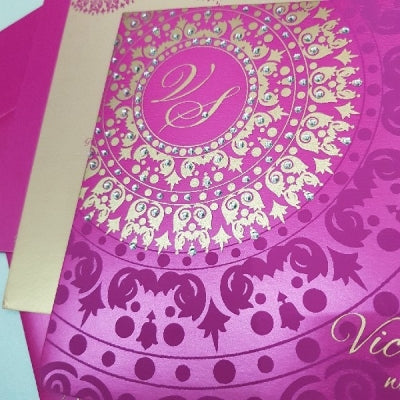 Beautifully Decorated Hot Pink Square Wedding Invitation: W-1733