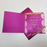 Dark Palm Color Designer Square Wedding Invitation with Rhinestone Decoration: W-845