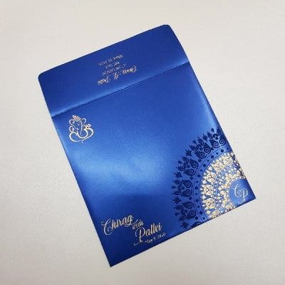 Blue & Gold Rhinestone Decorated Wedding Invite: W-1735