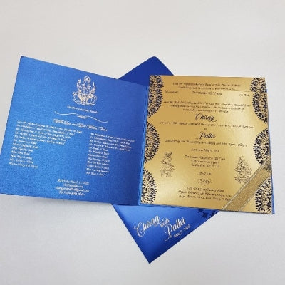 Blue & Gold Rhinestone Decorated Wedding Invite: W-1735